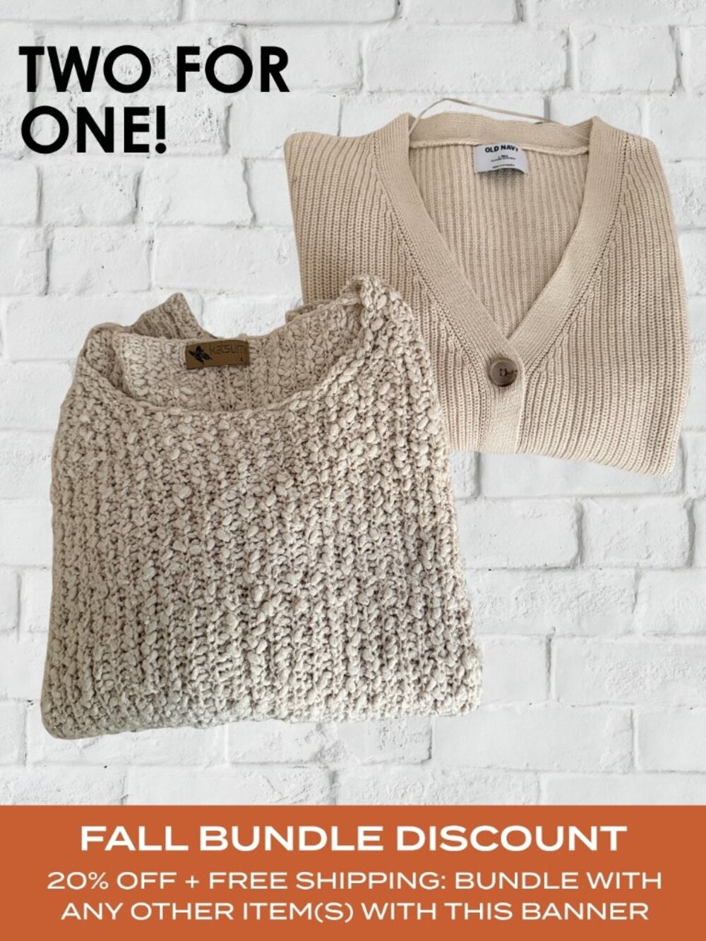 2-Pack Neutrals Sweaters L | Katsumi + Old Navy Cream Chunky Knit Fall Cozy